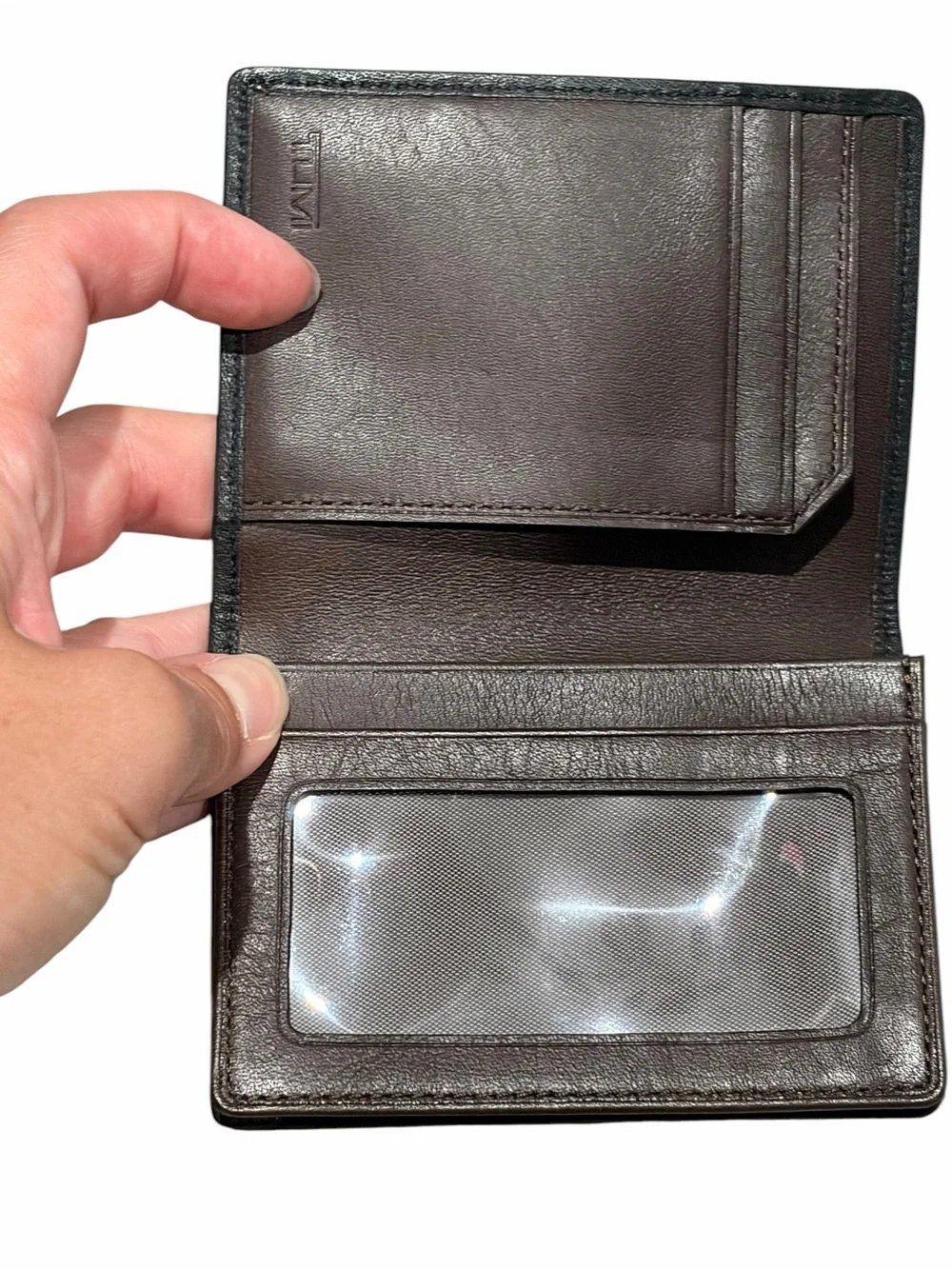 TUMI Black & Gray Woven Leather Business Card Holder Wallet NWOT